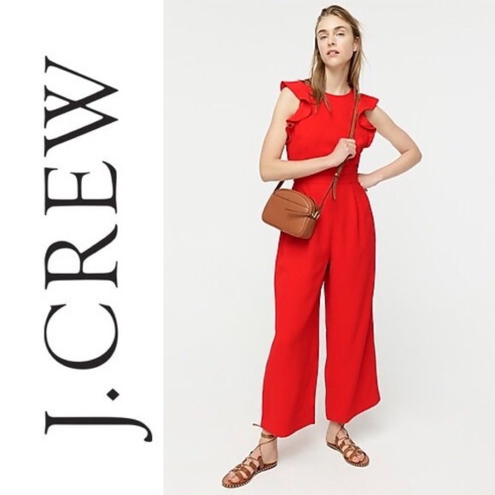 LAST CHANCE  sleeveless ruffled 365 red crepe jumpsuit